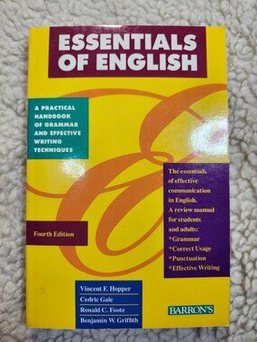 Barron's Essentials of English Fourth Edition Paperback Grammar Handbook 1990